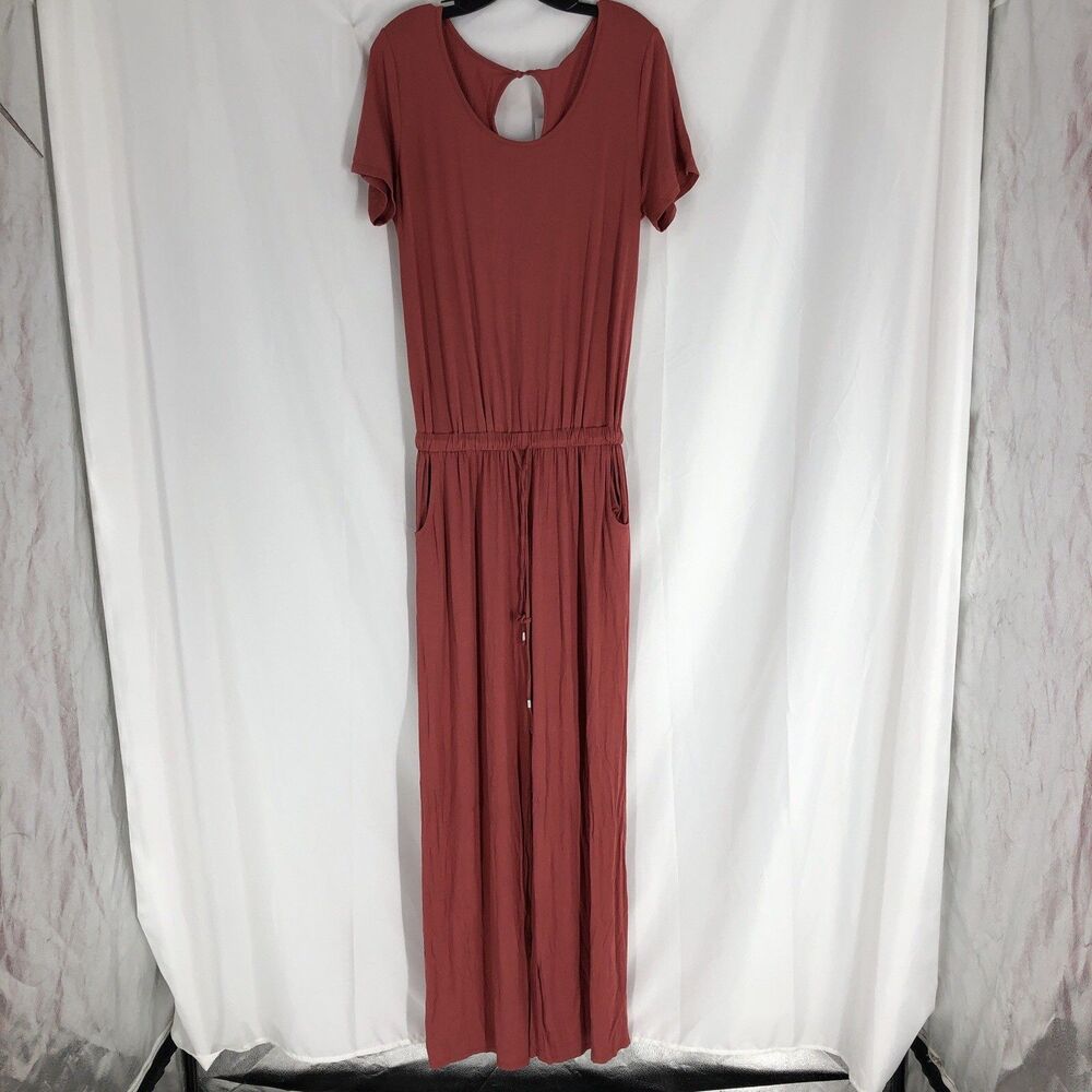 TwentyTen Short Sleeved Drawstring Waist Long Jumpsuit Paprika Small